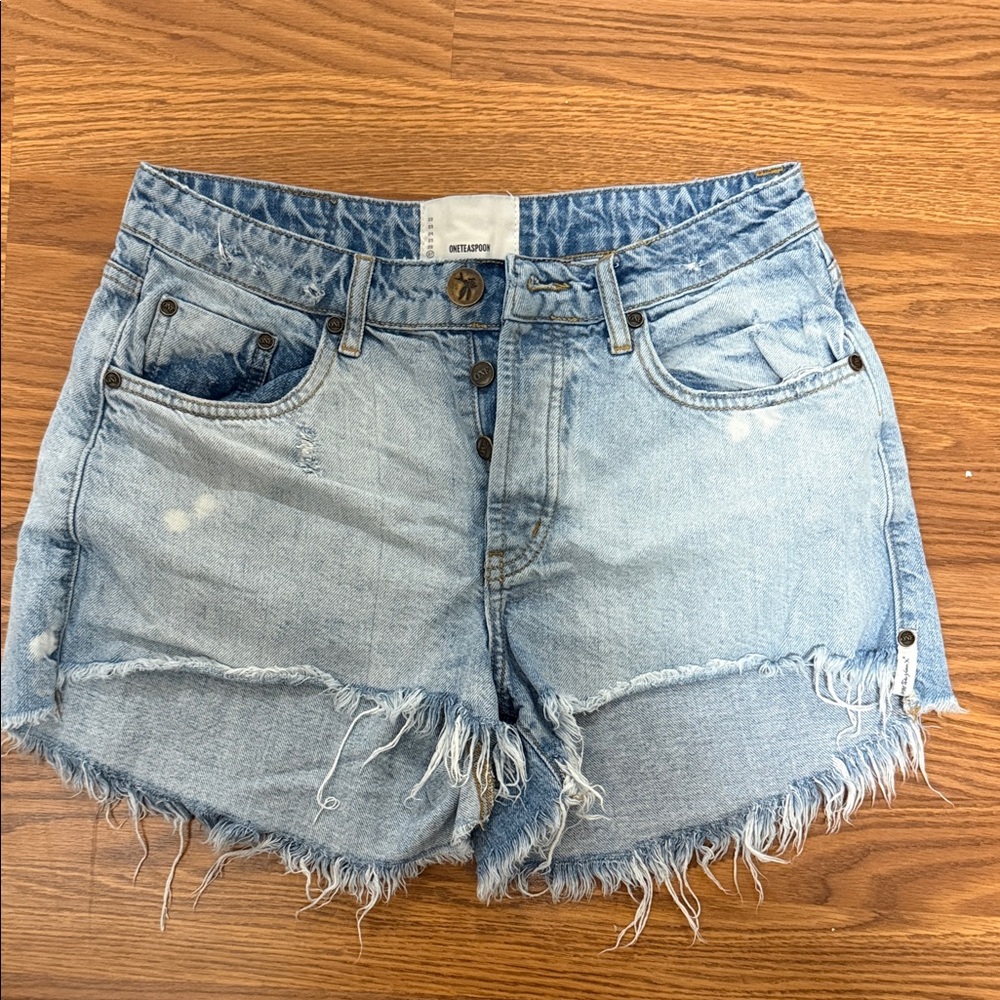 One Teaspoon Light Blue Distressed Jean Shorts